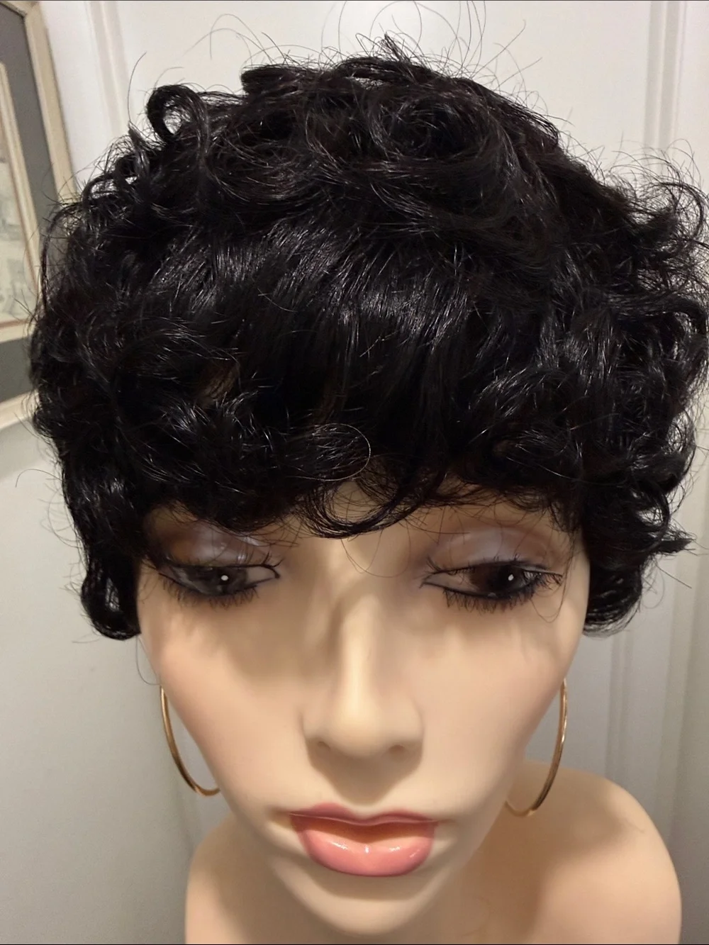 💯% HUMAN Hair Curly Pixie Black